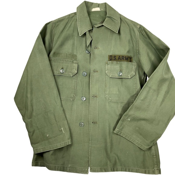Vintage US Army Shirt Men 14-1/2 x 32 Green OG 107 Utility Military Uniform Top - Picture 1 of 10